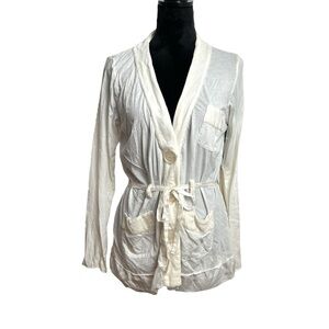 Johnny Was 4LoveAndLiberty cream Cotton & Velvet Robe Top Sash w Lace Detail NEW